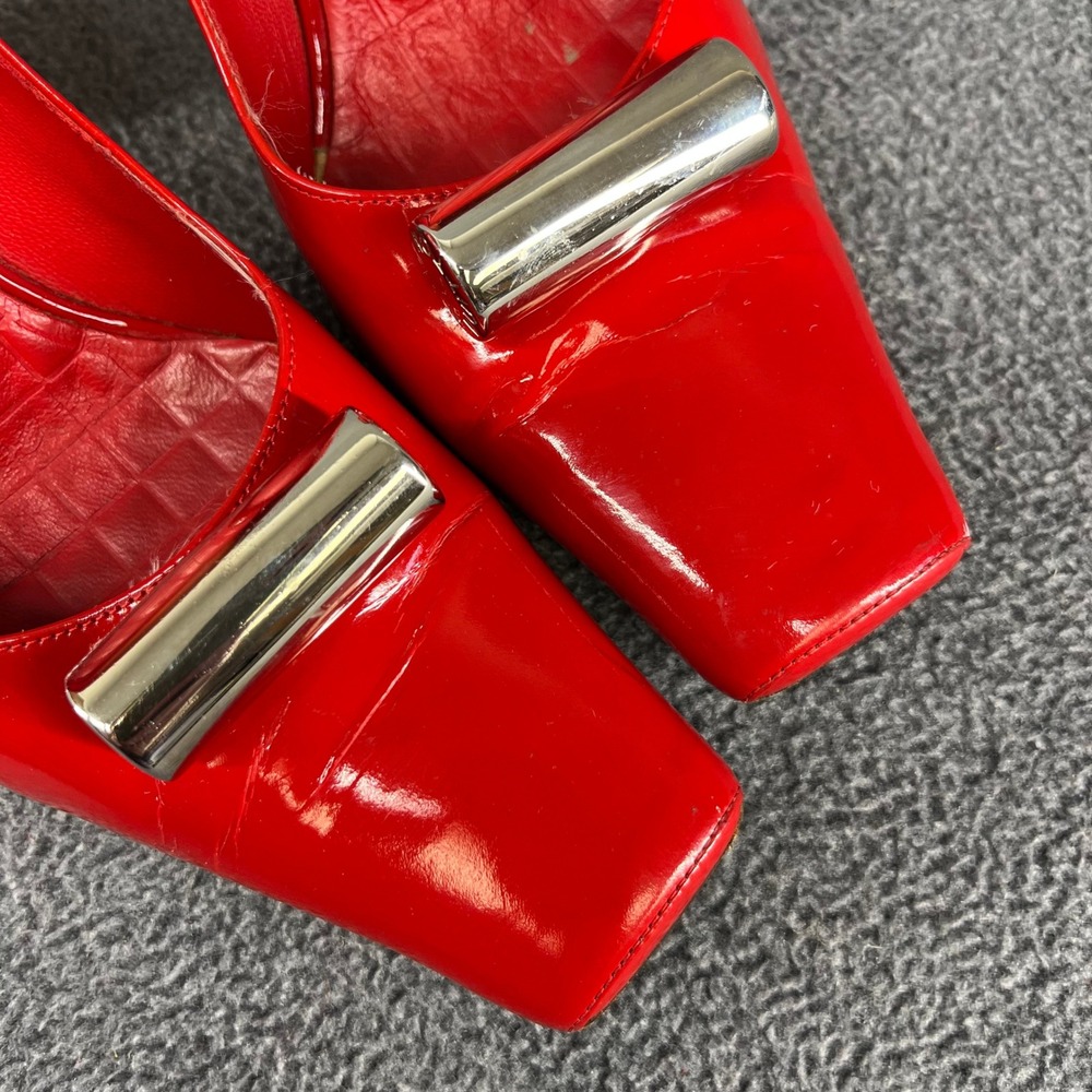Louis Vuitton Shine Pump Women 39 Red Patent Leather Square‎ Toe Cylinder Heels - Picture 8 of 16